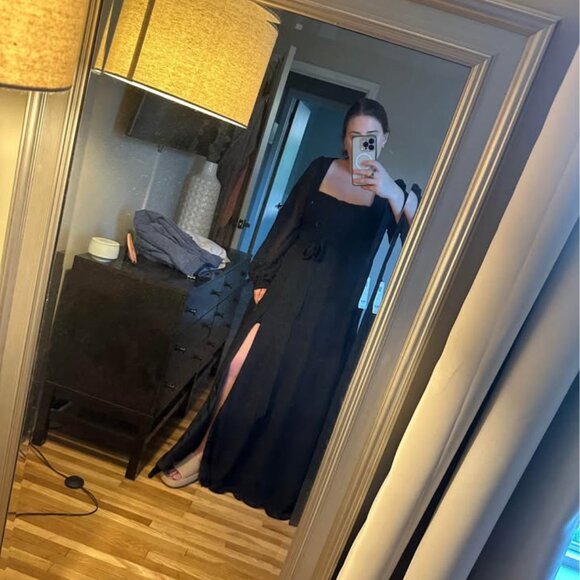 Black A-Line Long Sleeve Stretch Crepe Dress - Picture 5 of 5